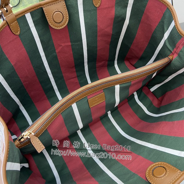 Gucci專櫃古馳最新款購物袋GG圖案條紋織大號肩背包 jh1995型號：815213